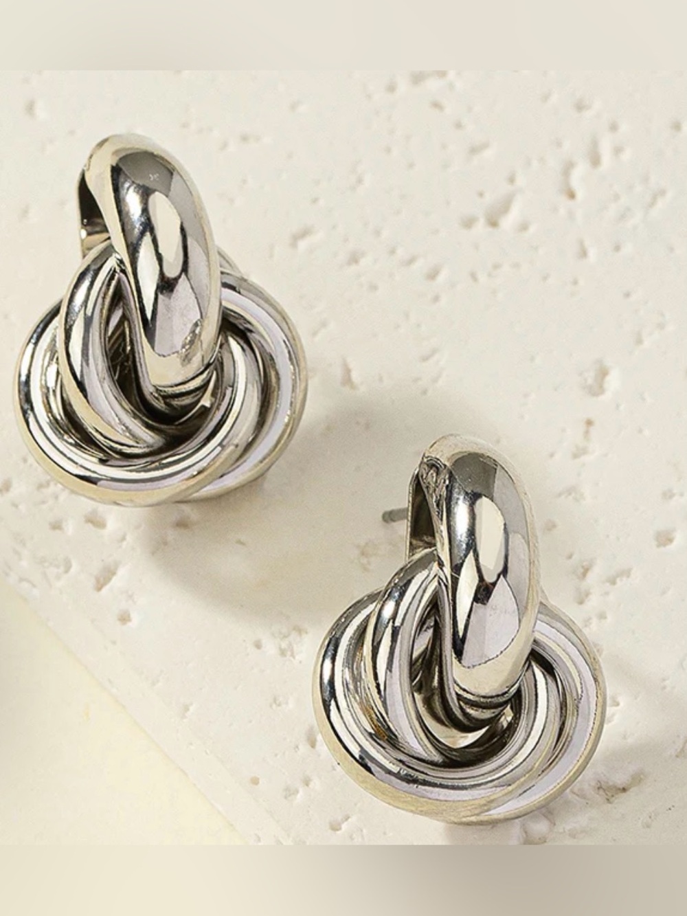 Silver Knot Hoop Drop Earrings